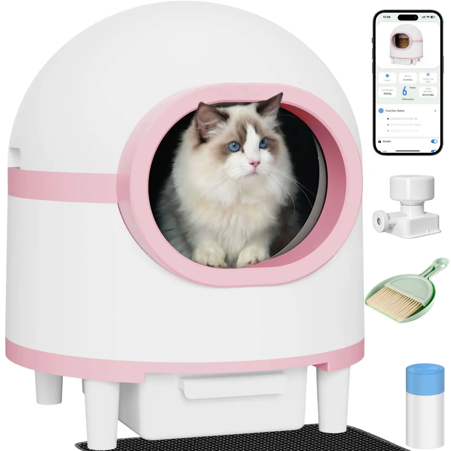 Self Cleaning Cat Litter Box for Multiple Cats, 80L Large Smart Automatic Cat Litter Box Wifi APP Control, Safety Protection