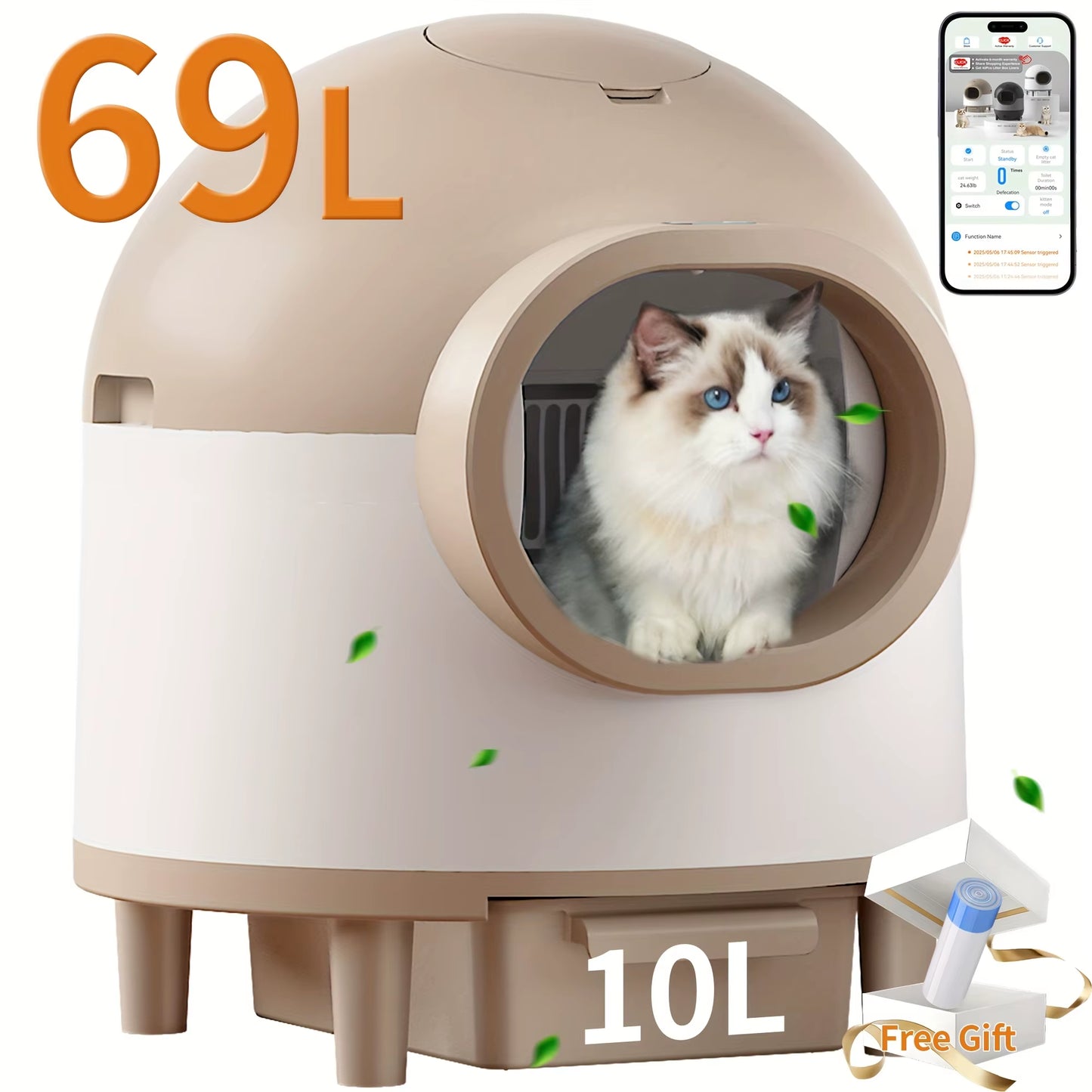 Self Cleaning Cat Litter Box for Multiple Cats, 80L Large Smart Automatic Cat Litter Box Wifi APP Control, Safety Protection