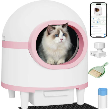 Self Cleaning Cat Litter Box for Multiple Cats, 80L Large Smart Automatic Cat Litter Box Wifi APP Control, Safety Protection