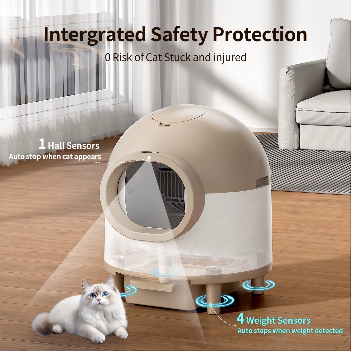 Self Cleaning Cat Litter Box for Multiple Cats, 80L Large Smart Automatic Cat Litter Box Wifi APP Control, Safety Protection