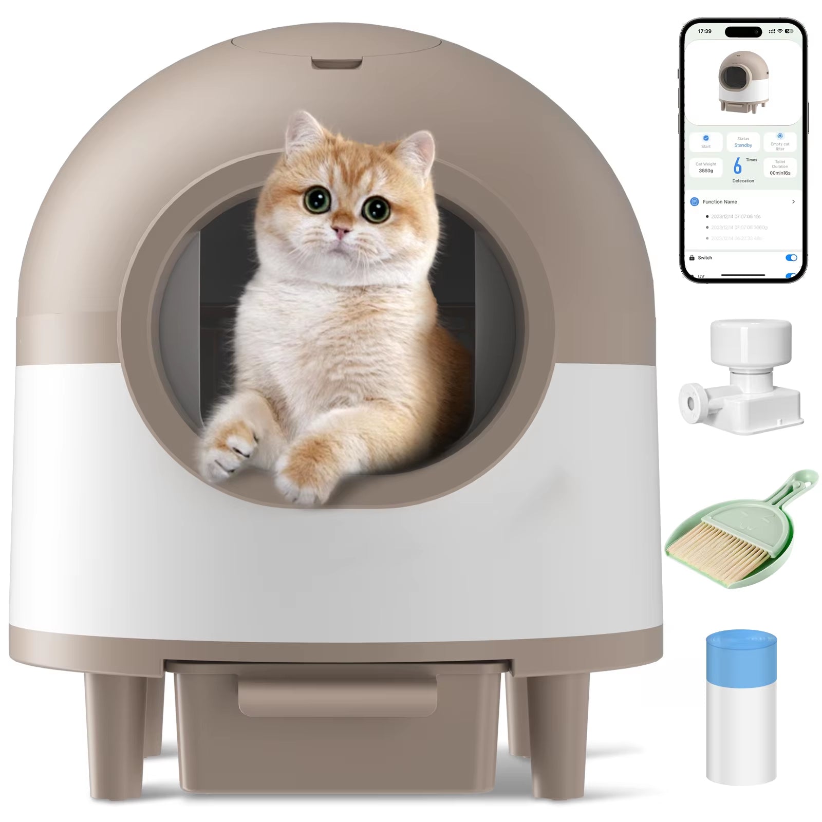 Self Cleaning Cat Litter Box for Multiple Cats, 80L Large Smart Automatic Cat Litter Box Wifi APP Control, Safety Protection